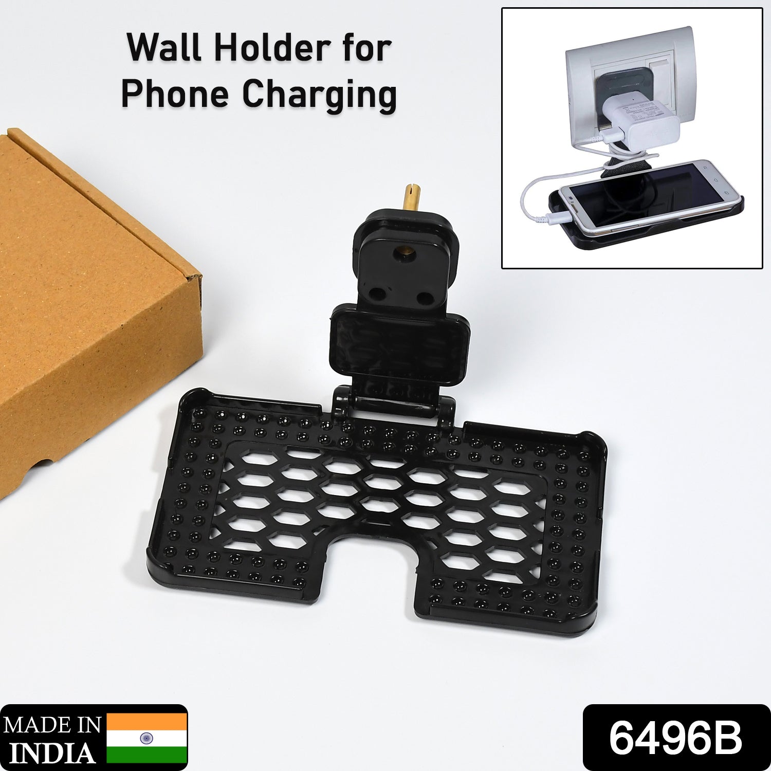 6496B Multi-Purpose Wall Holder Stand for Charging Mobile Just Fit in Socket and Hang ( Black ) DeoDap 6496B Multi-Purpose Wall Holder Stand for Charging Mobile Just Fit in Socket and Hang ( Black ) DeoDap